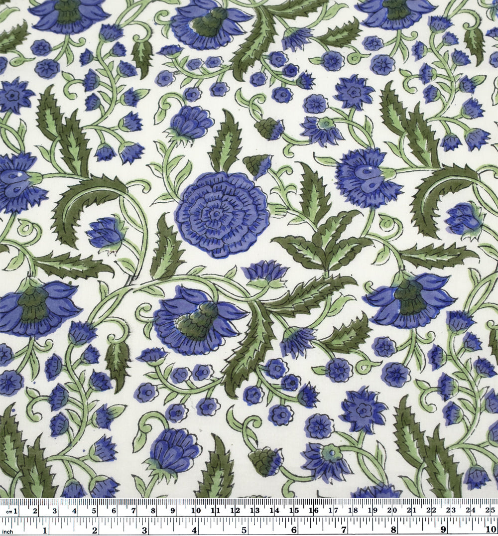Tapestry Block Printed Organic Cotton Batiste - Ivory/Cornflower/Melon | Blackbird Fabrics