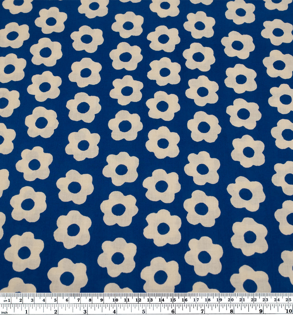 Bloom Block Printed Organic Cotton Batiste - Fjord/Cream | Blackbird Fabrics