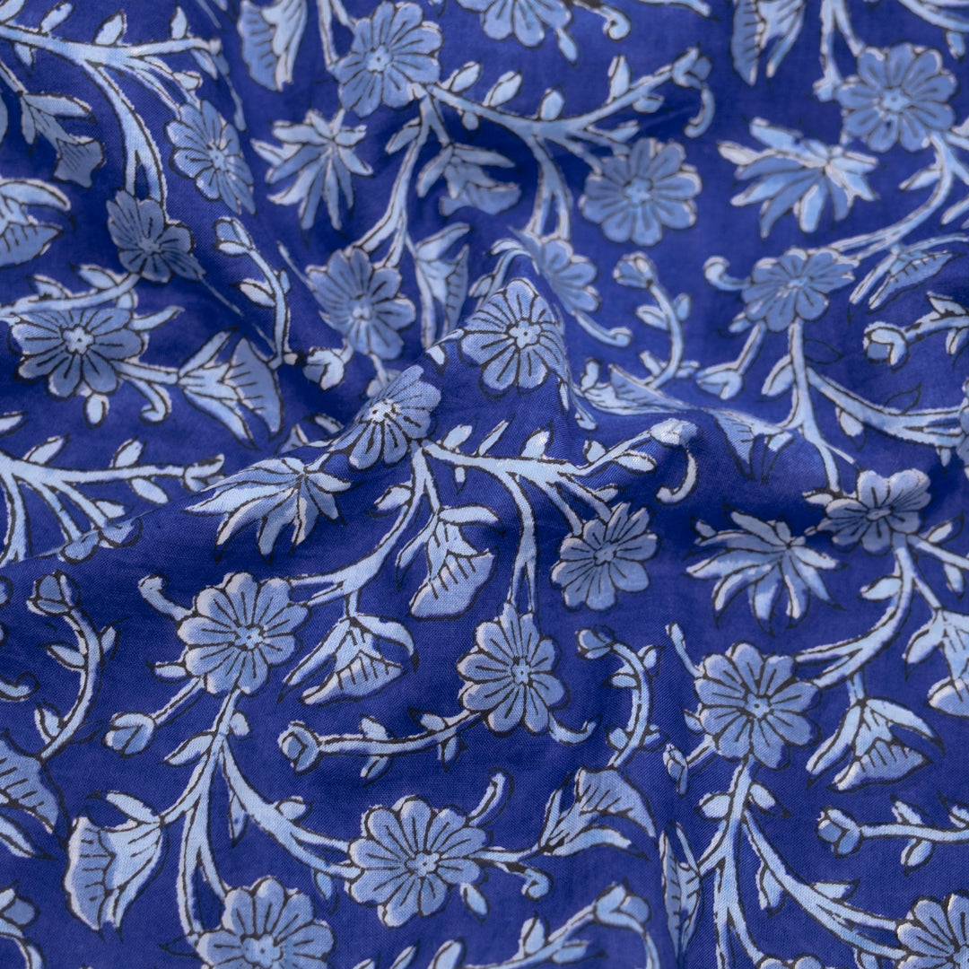 Tapestry Block Printed Organic Cotton Batiste - Cobalt/Powder Blue | Blackbird Fabrics