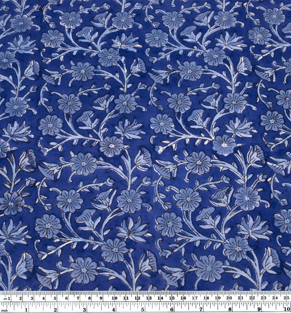 Tapestry Block Printed Organic Cotton Batiste - Cobalt/Powder Blue | Blackbird Fabrics