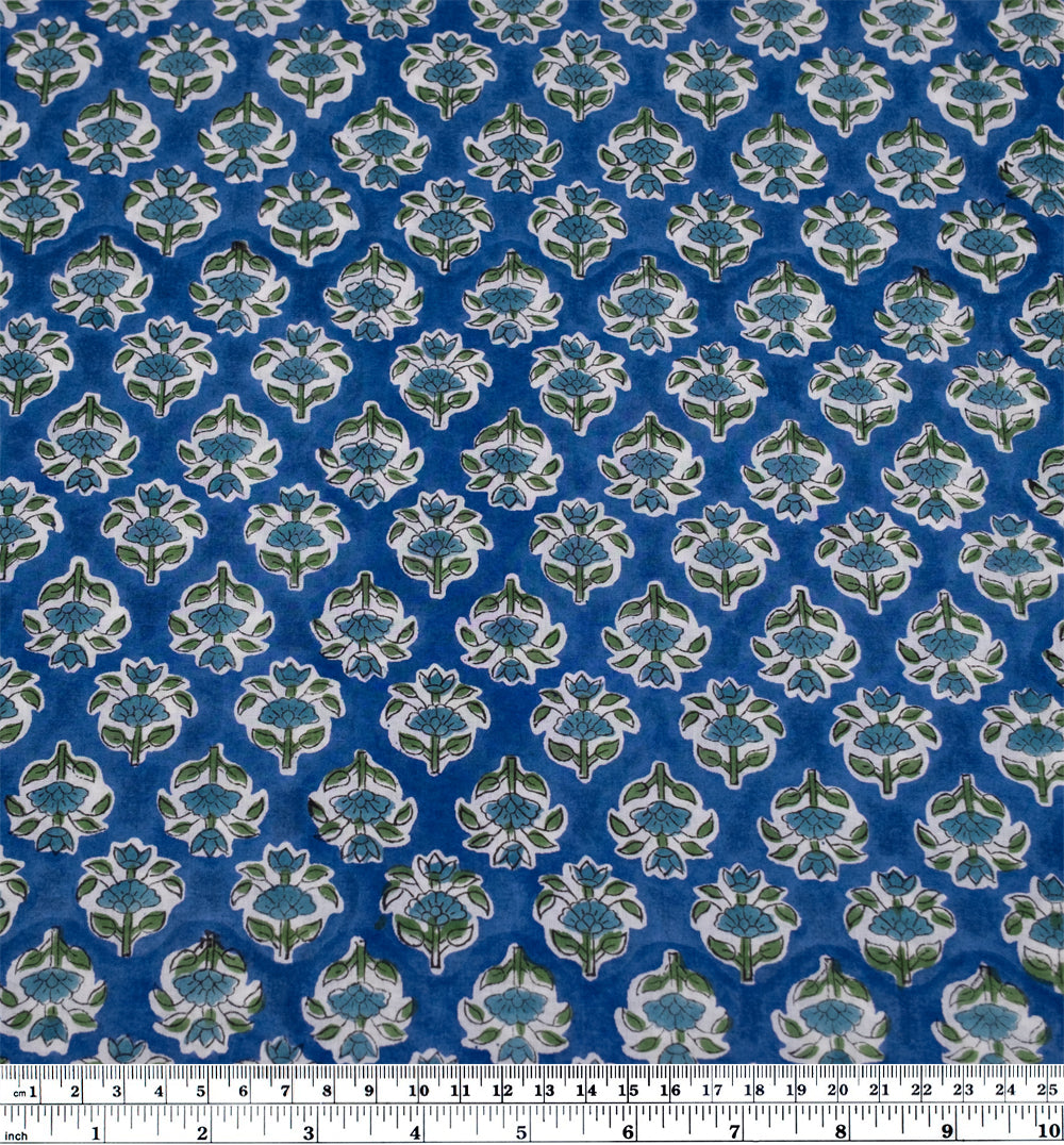 Bloom Block Printed Organic Cotton Batiste - Regatta/Canal/Chive | Blackbird Fabrics
