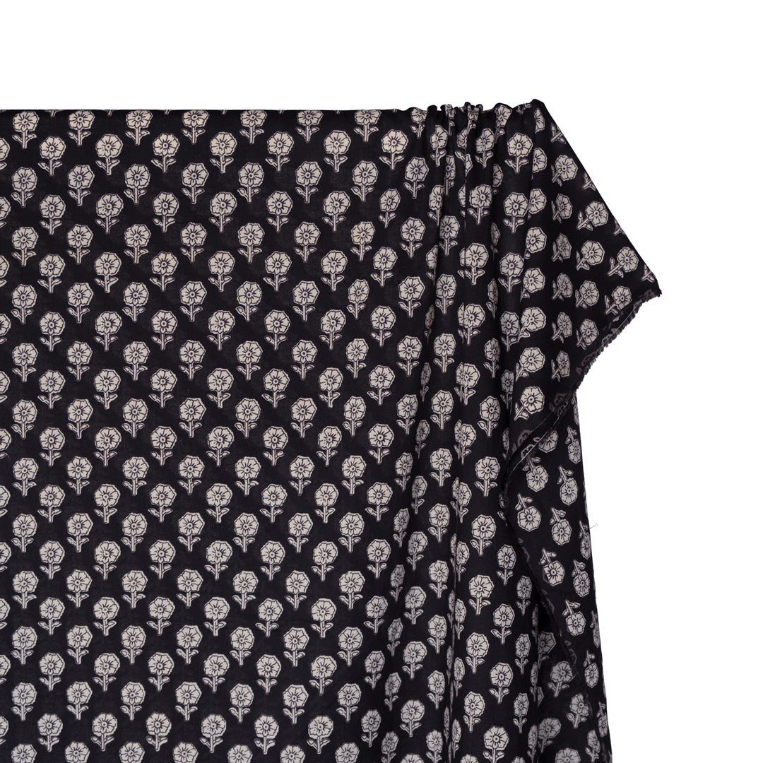 Bloom Block Printed Organic Cotton Batiste - Black/Ecru | Blackbird Fabrics