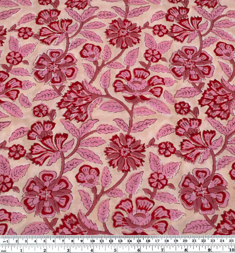 Tapestry Block Printed Organic Cotton Batiste - Bone/Frosting/Crimson | Blackbird Fabrics