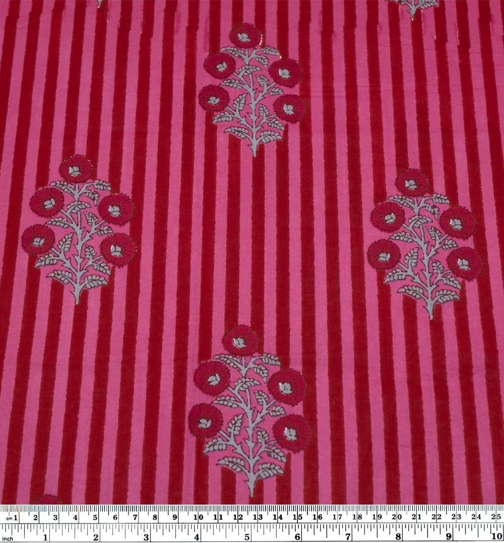 Wallpaper Block Printed Organic Cotton Batiste - Punch/Tomato/Cypress | Blackbird Fabrics
