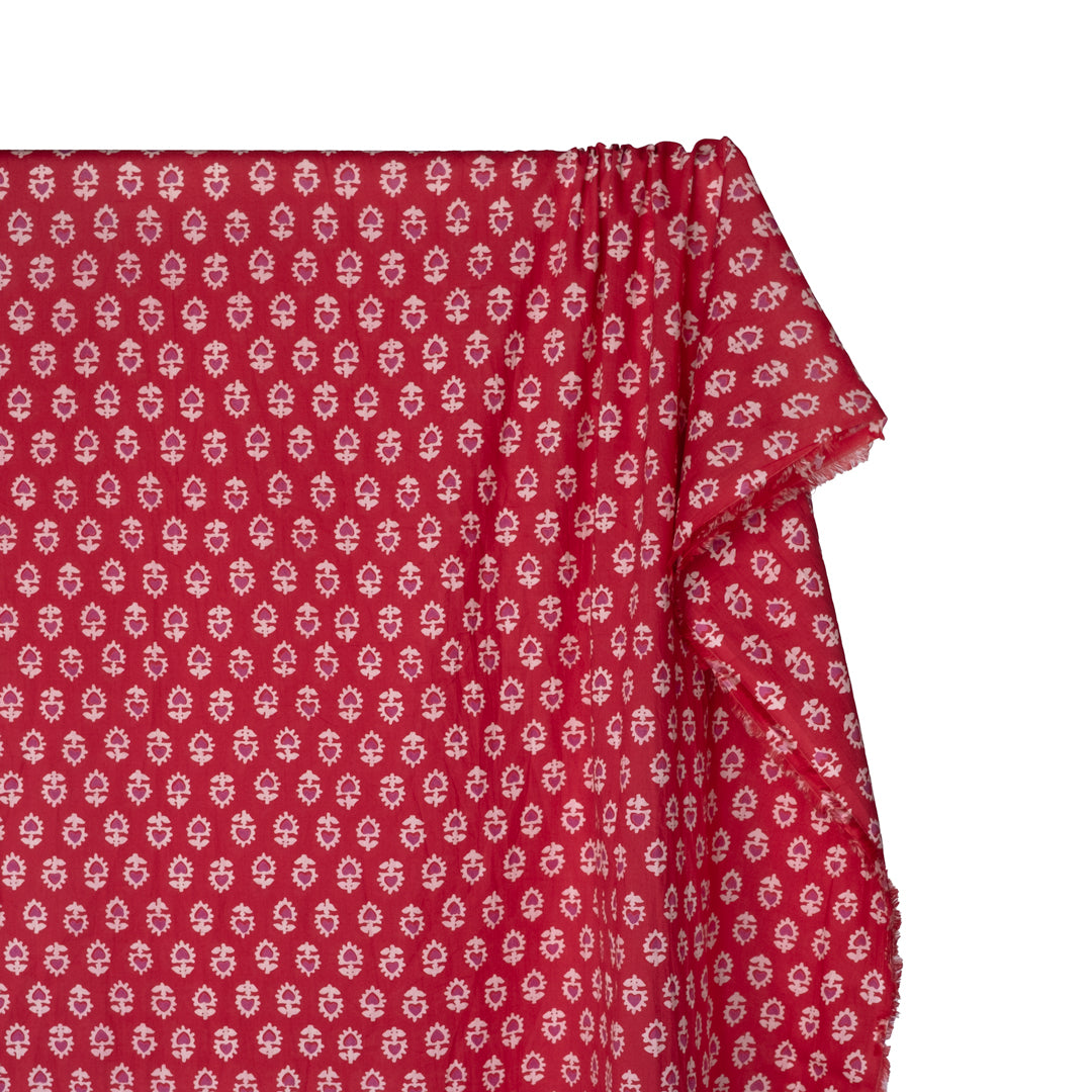 Bloom Block Printed Organic Cotton Batiste - Maraschino/Ecru/Magenta | Blackbird Fabrics