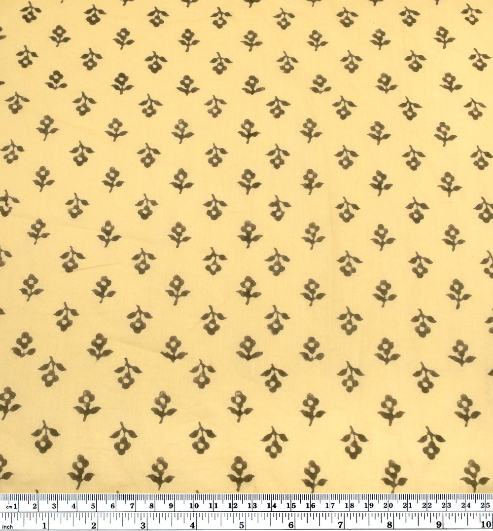 Bloom Block Printed Organic Cotton Batiste - Buttercup/Olive | Blackbird Fabrics