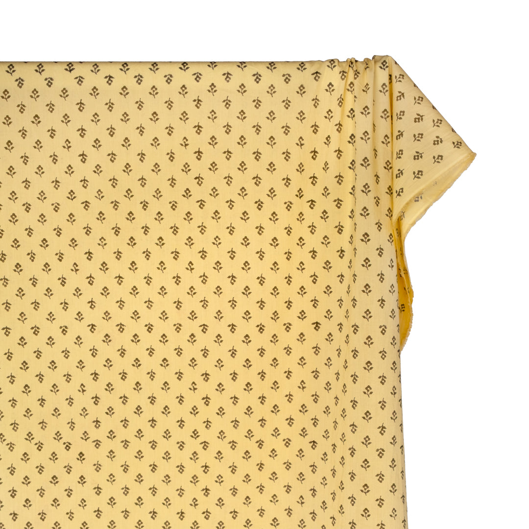 Bloom Block Printed Organic Cotton Batiste - Buttercup/Olive | Blackbird Fabrics