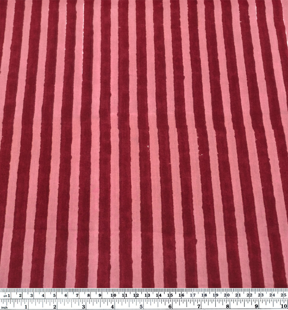 Stripe Block Printed Organic Cotton Batiste - Cranberry/Dusty Rose | Blackbird Fabrics