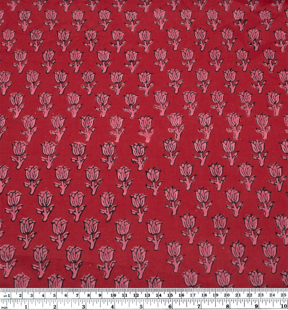Bloom Block Printed Organic Cotton Batiste - Cherry/Taffy | Blackbird Fabrics