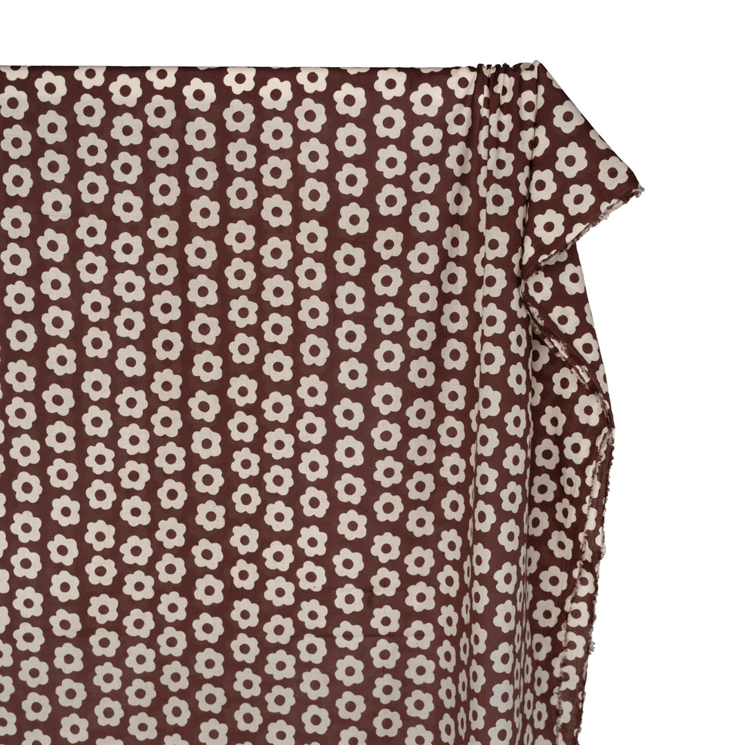 Bloom Block Printed Organic Cotton Batiste - Deep Mauve/Cream | Blackbird Fabrics