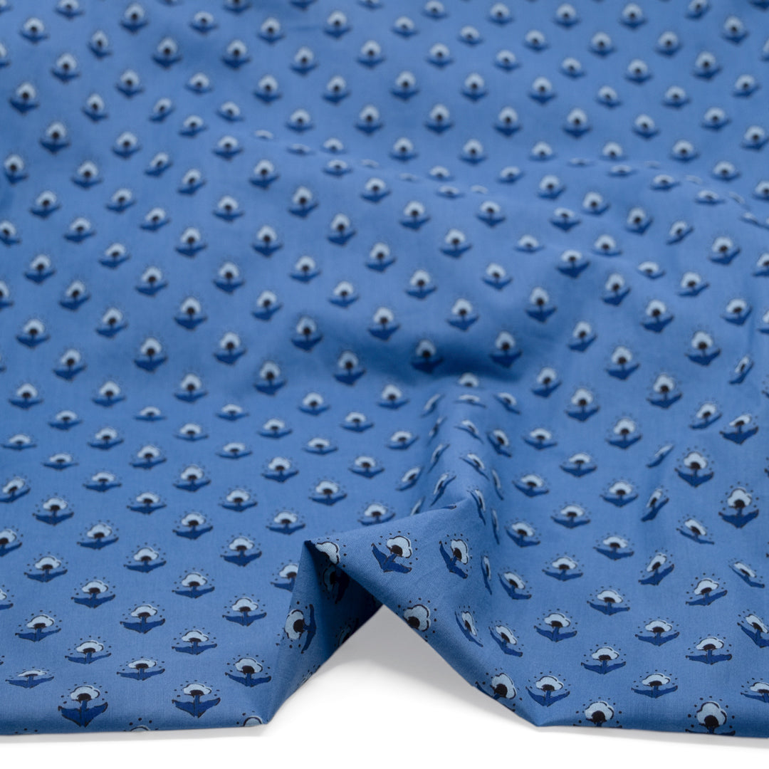Bloom Block Printed Organic Cotton Batiste - Marlin/Indigo | Blackbird Fabrics