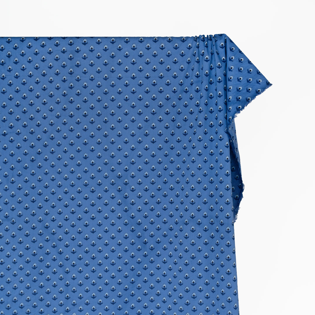 Bloom Block Printed Organic Cotton Batiste - Marlin/Indigo | Blackbird Fabrics