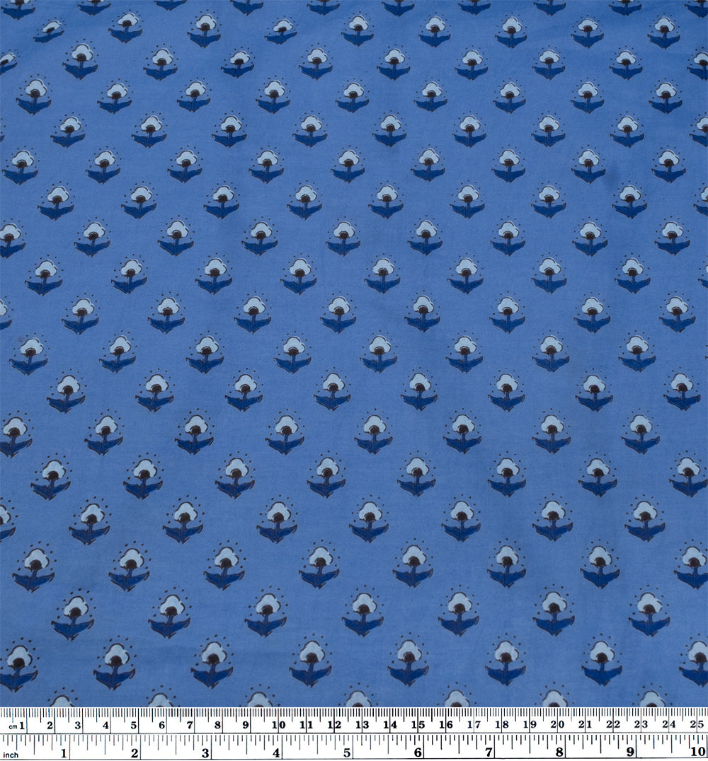 Bloom Block Printed Organic Cotton Batiste - Marlin/Indigo | Blackbird Fabrics