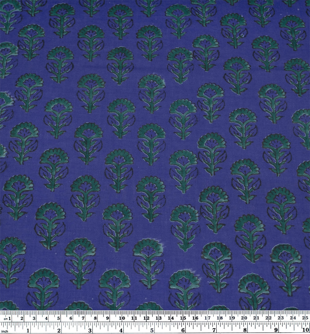 Bloom Block Printed Organic Cotton Batiste - Azure/Emerald | Blackbird Fabrics