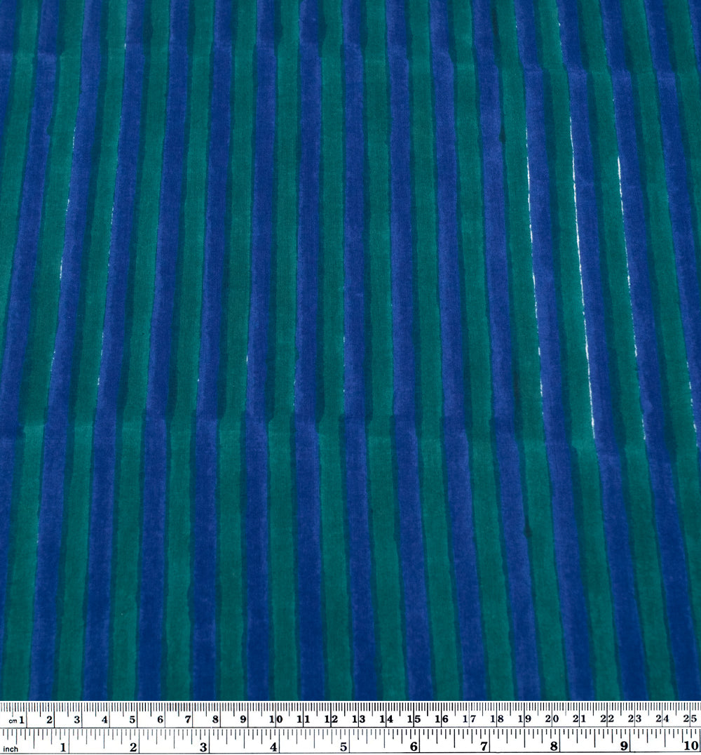Stripe Block Printed Organic Cotton Batiste - Sapphire/Emerald | Blackbird Fabrics