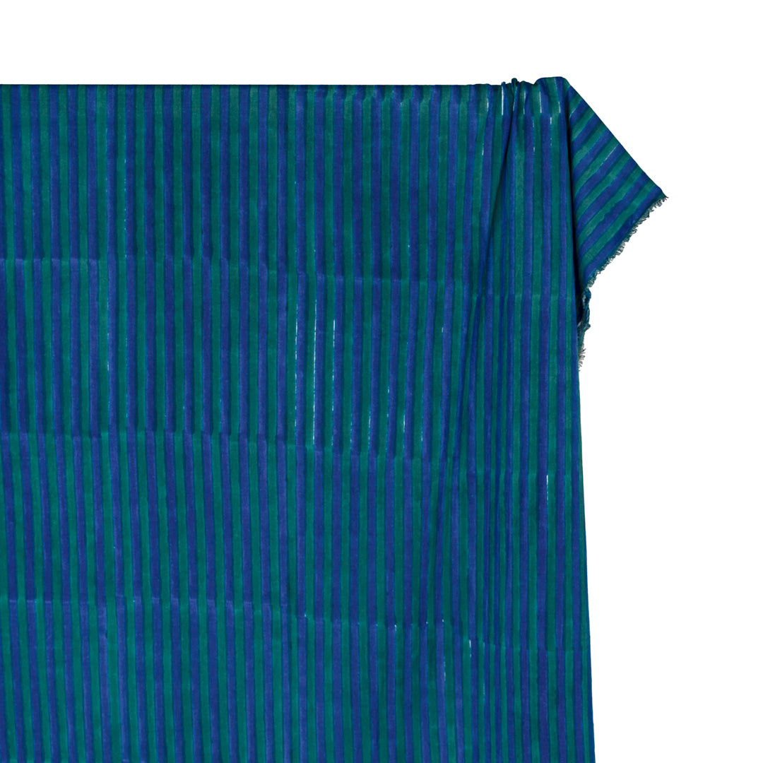 Stripe Block Printed Organic Cotton Batiste - Sapphire/Emerald | Blackbird Fabrics