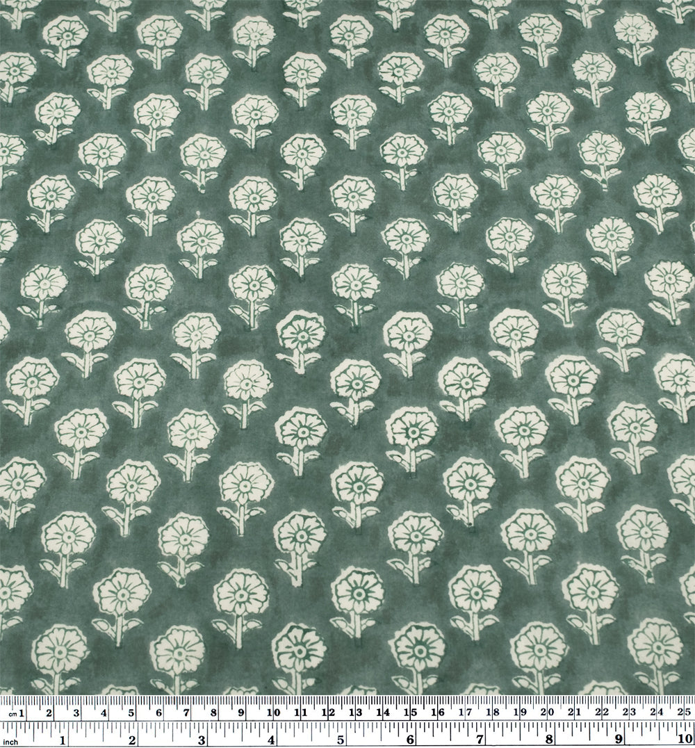 Bloom Block Printed Organic Cotton Batiste - Dusty Jade/White | Blackbird Fabrics