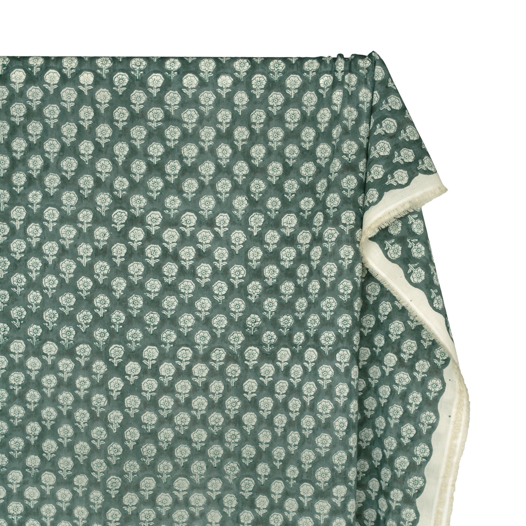 Bloom Block Printed Organic Cotton Batiste - Dusty Jade/White | Blackbird Fabrics