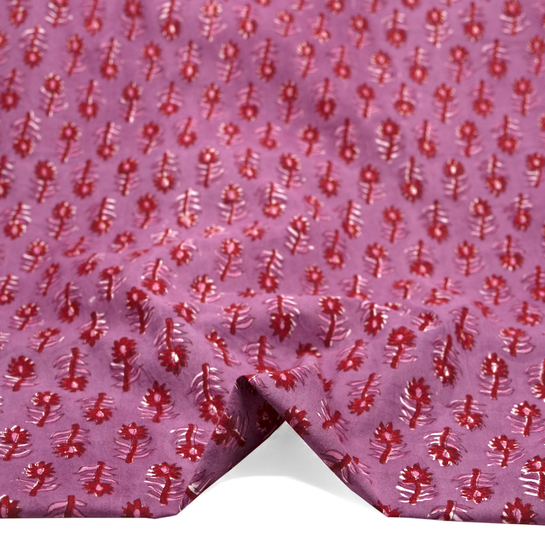 Bloom Block Printed Organic Cotton Batiste - Dahlia/Cherry | Blackbird Fabrics