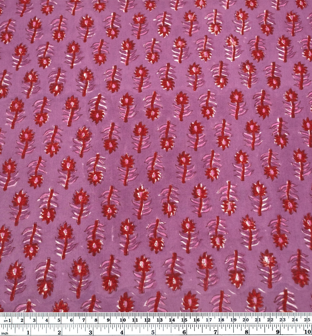 Bloom Block Printed Organic Cotton Batiste - Dahlia/Cherry | Blackbird Fabrics