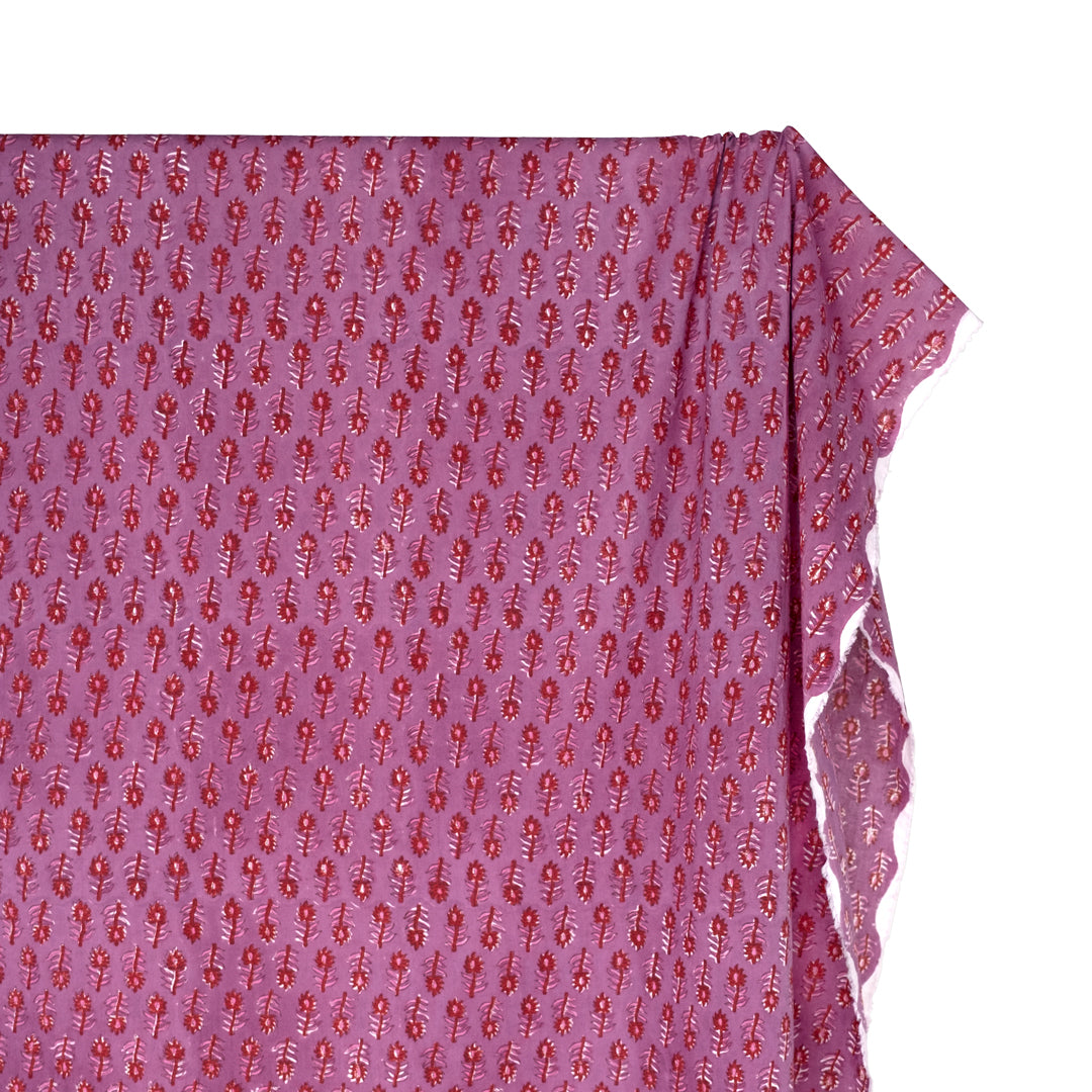 Bloom Block Printed Organic Cotton Batiste - Dahlia/Cherry | Blackbird Fabrics