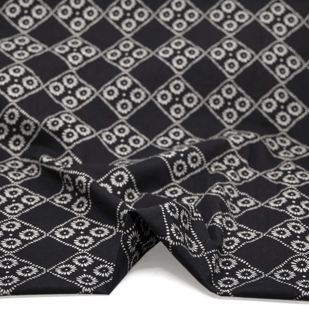 Bandana Block Printed Organic Cotton Batiste  - Black/White | Blackbird Fabrics