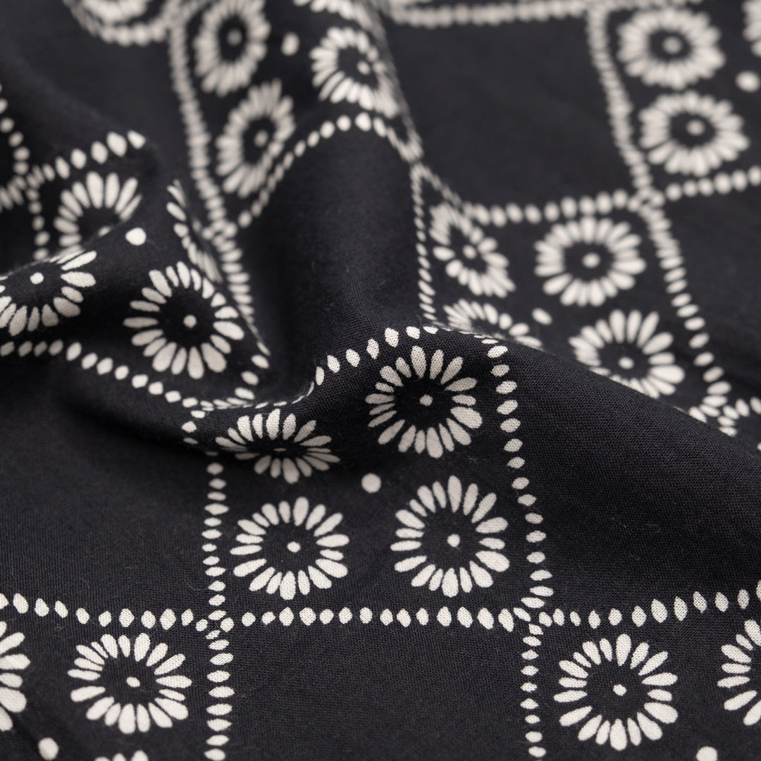 Bandana Block Printed Organic Cotton Batiste  - Black/White | Blackbird Fabrics
