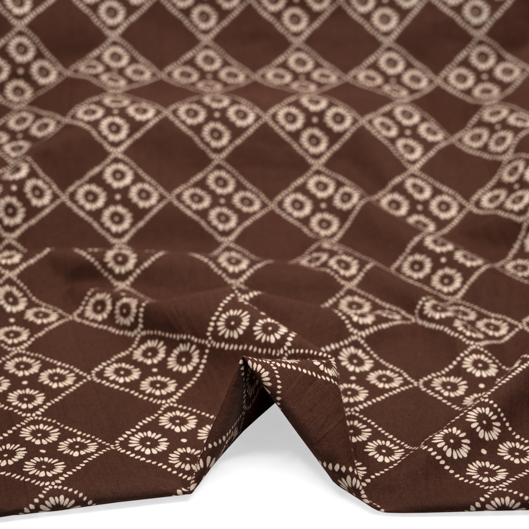 Bandana Block Printed Organic Cotton Batiste - Brownie/Cream | Blackbird Fabrics