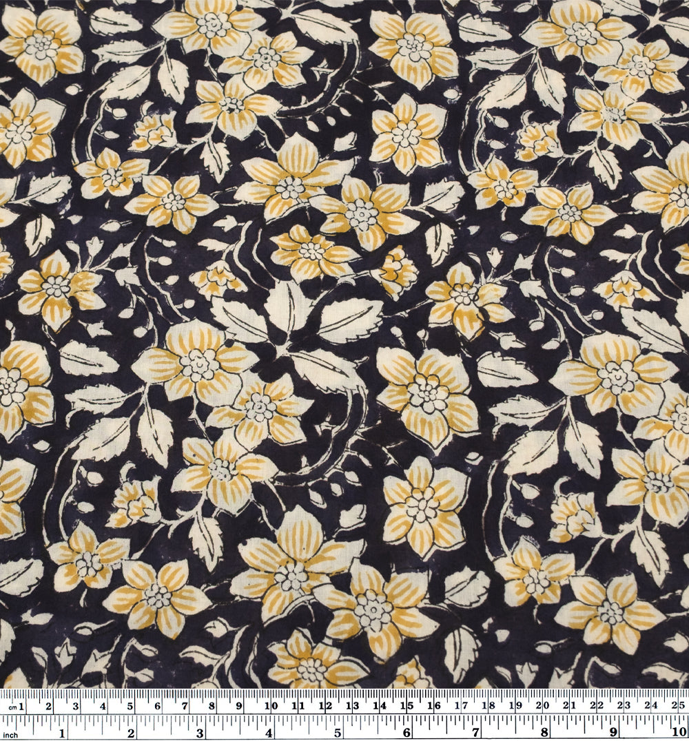 Tapestry Block Printed Organic Cotton Batiste - Vintage Black/Mustard/Cream | Blackbird Fabrics