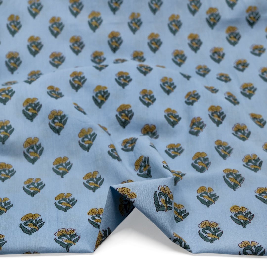 Bloom Block Printed Organic Cotton Batiste - Pond/Mallard/Hay | Blackbird Fabrics