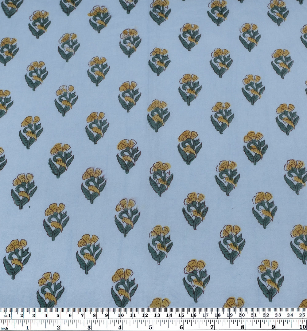 Bloom Block Printed Organic Cotton Batiste - Pond/Mallard/Hay | Blackbird Fabrics