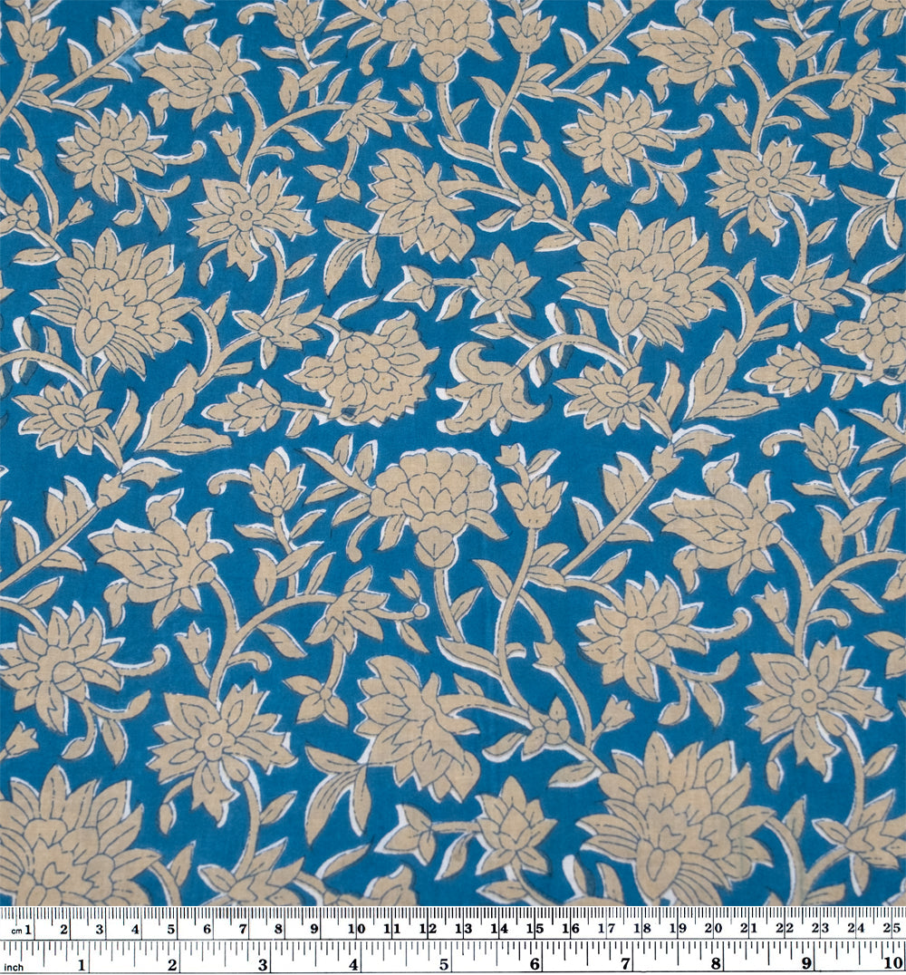 Vine Block Printed Organic Cotton Batiste - Blue Bird/Flax | Blackbird Fabrics