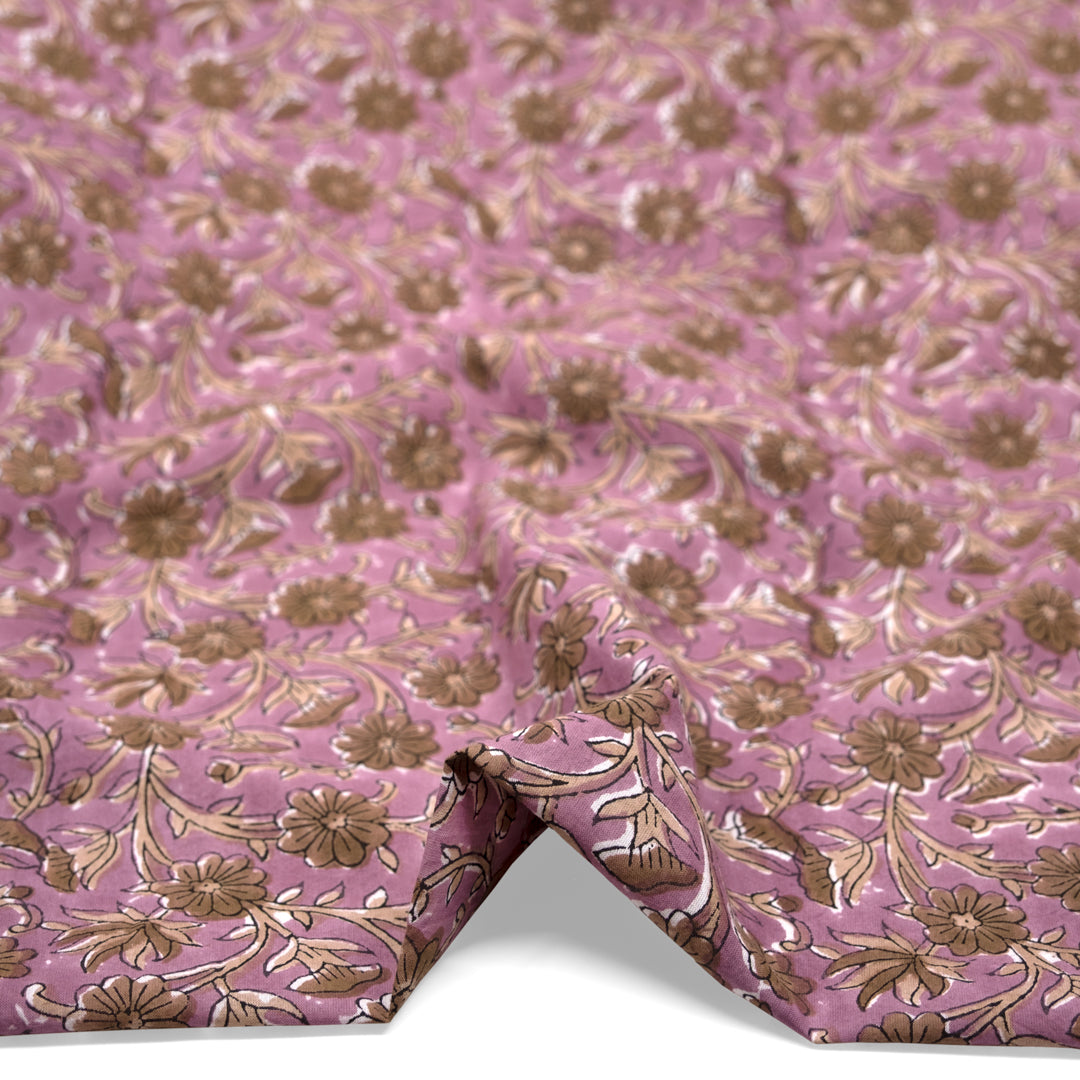 Vine Block Printed Organic Cotton Batiste - Thistle/Crimini | Blackbird Fabrics