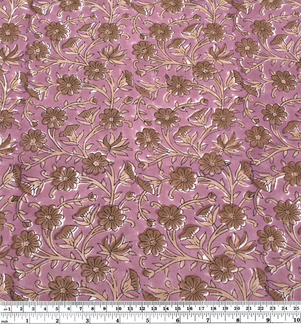 Vine Block Printed Organic Cotton Batiste - Thistle/Crimini | Blackbird Fabrics