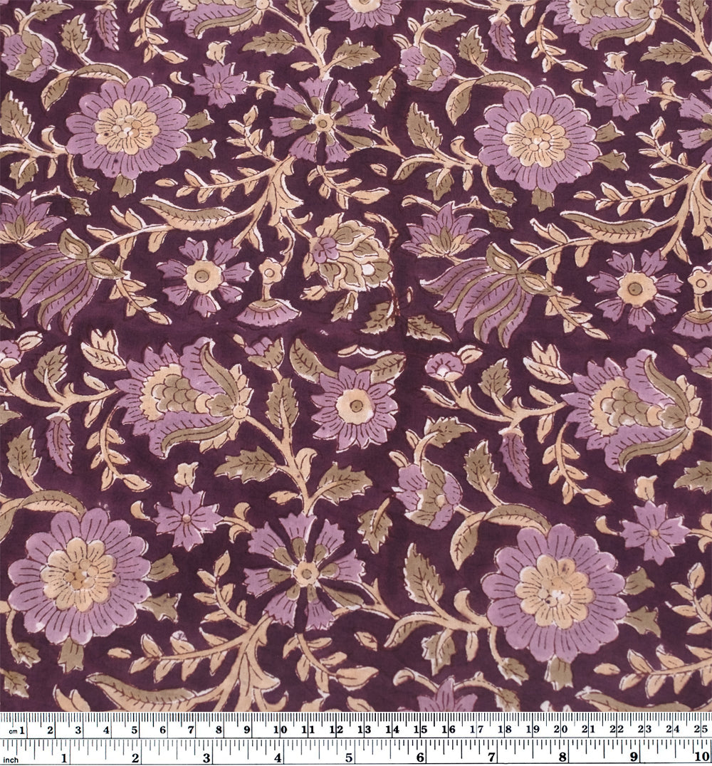 Tapestry Block Printed Organic Cotton Batiste - Plum/Thistle/Bone | Blackbird Fabrics