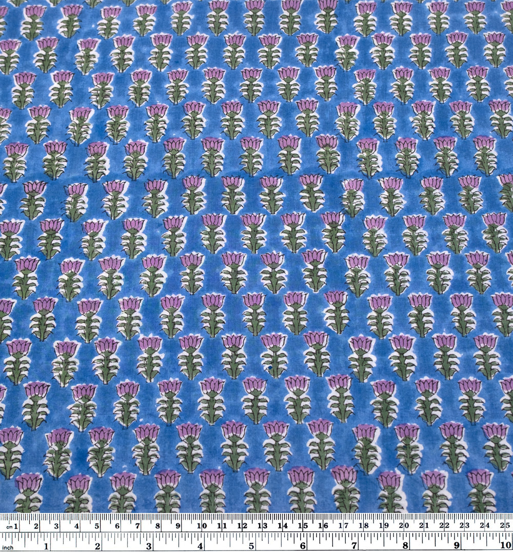 Bloom Block Printed Organic Cotton Batiste - Marlin/Fox Glove/Grass | Blackbird Fabrics