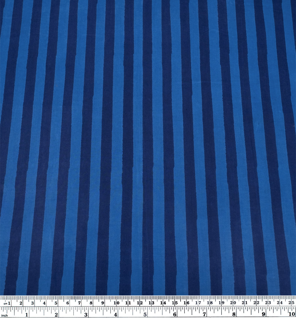 Stripe Block Printed Organic Cotton Batiste - Cascade/Indigo | Blackbird Fabrics