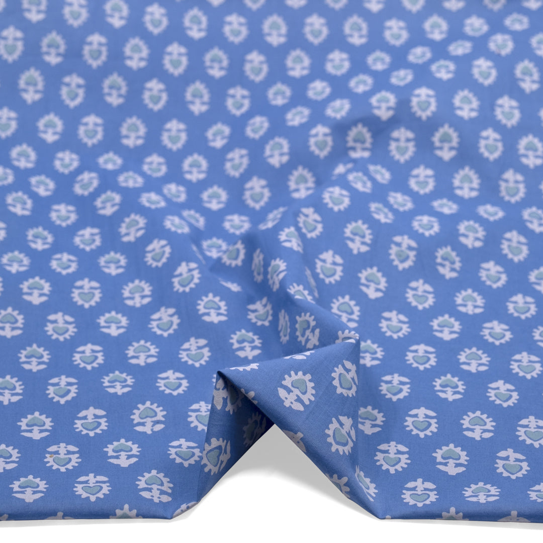 Bloom Block Printed Organic Cotton Batiste - Powder Blue/Icicle | Blackbird Fabrics