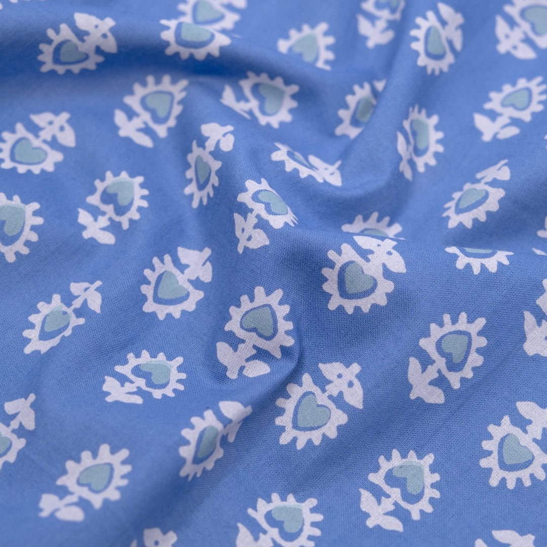 Bloom Block Printed Organic Cotton Batiste - Powder Blue/Icicle | Blackbird Fabrics