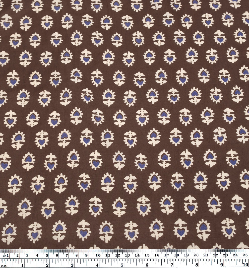 Bloom Block Printed Organic Cotton Batiste - Mink/Ivory/Bluebell | Blackbird Fabrics