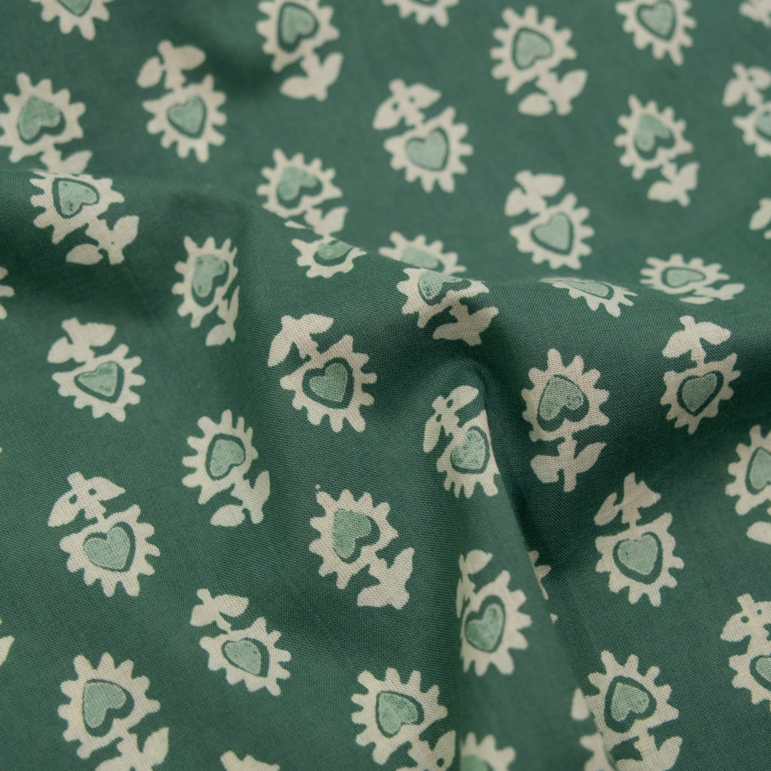 Bloom Block Printed Organic Cotton Batiste - Jade/Limestone | Blackbird Fabrics