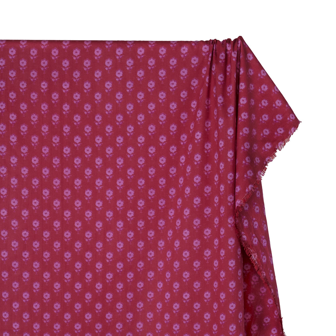 Bloom Block Printed Organic Cotton Batiste - Raspberry/Azalea | Blackbird Fabrics
