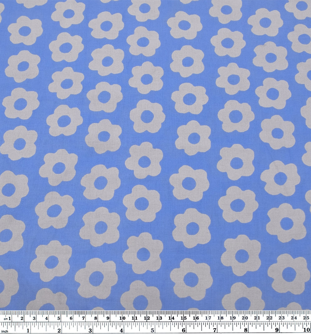Bloom Block Printed Organic Cotton Batiste - Sky Blue/Grey | Blackbird Fabrics