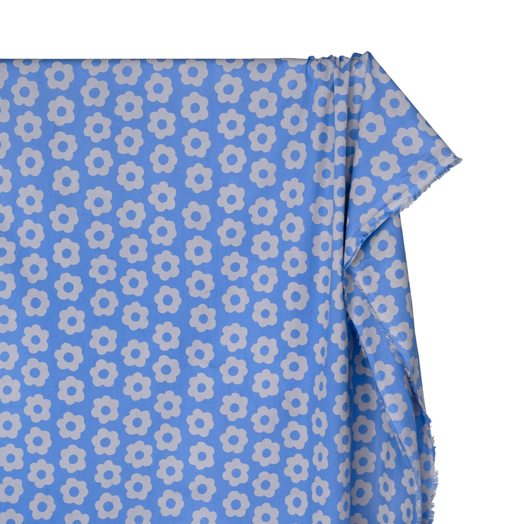 Bloom Block Printed Organic Cotton Batiste - Sky Blue/Grey | Blackbird Fabrics