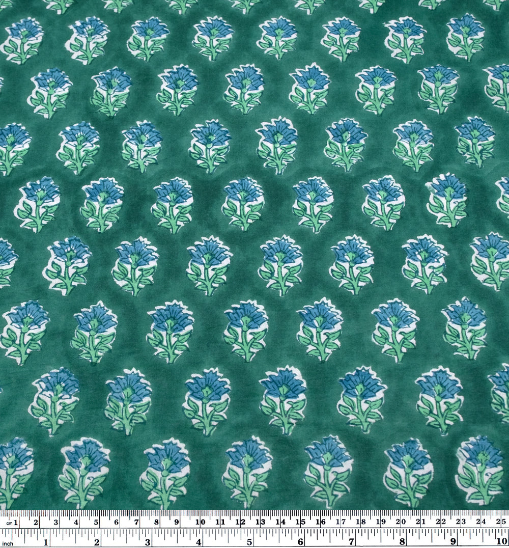 Bloom Block Printed Organic Cotton Batiste - Beetle/Mint/Pacific | Blackbird Fabrics