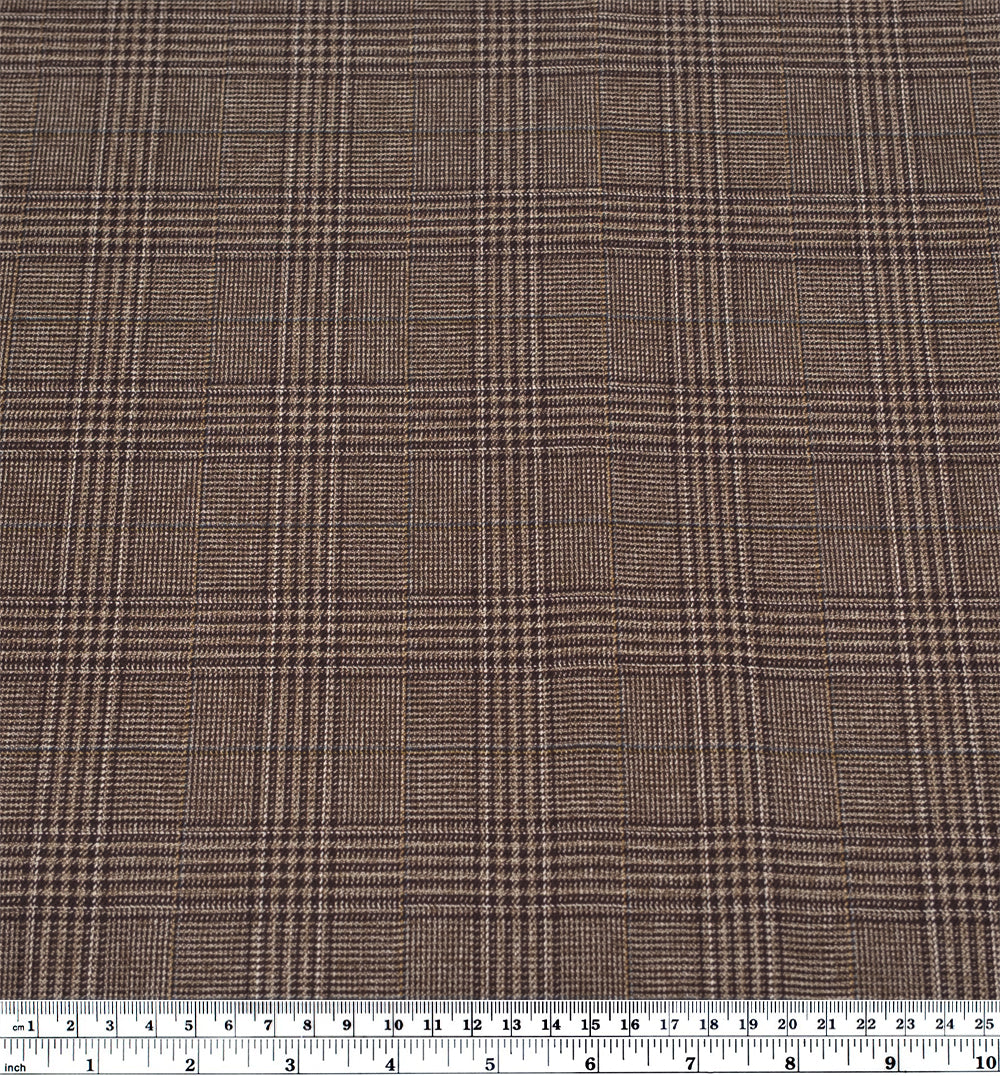 Archival Brushed Glen Plaid Suiting - Espresso/Cream/Lagoon | Blackbird Fabrics