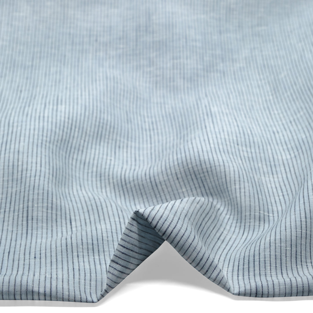 Fine Stripe Lightweight Linen - Ice Blue | Blackbird Fabrics