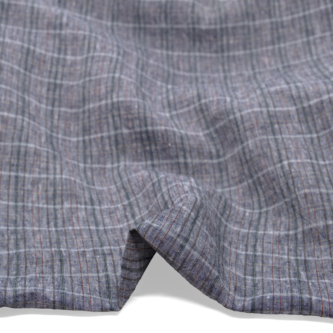 Sherbert Plaid Stonewashed Linen - Navy | Blackbird Fabrics