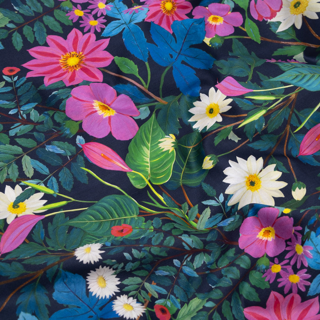 Garden Of Plenty Cotton Sateen - Midnight Blue/Multi | Blackbird Fabrics