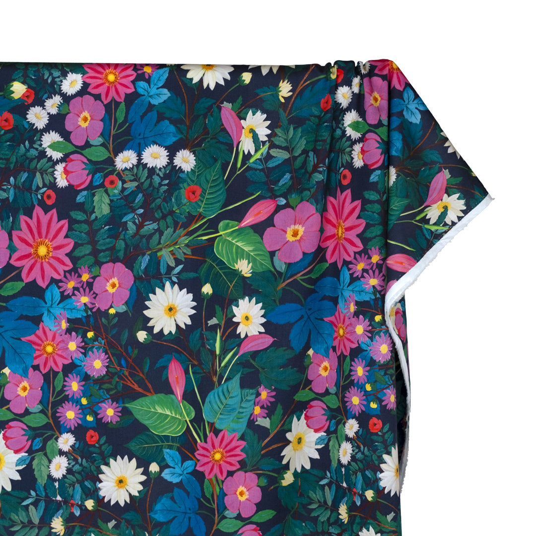 Garden Of Plenty Cotton Sateen - Midnight Blue/Multi | Blackbird Fabrics